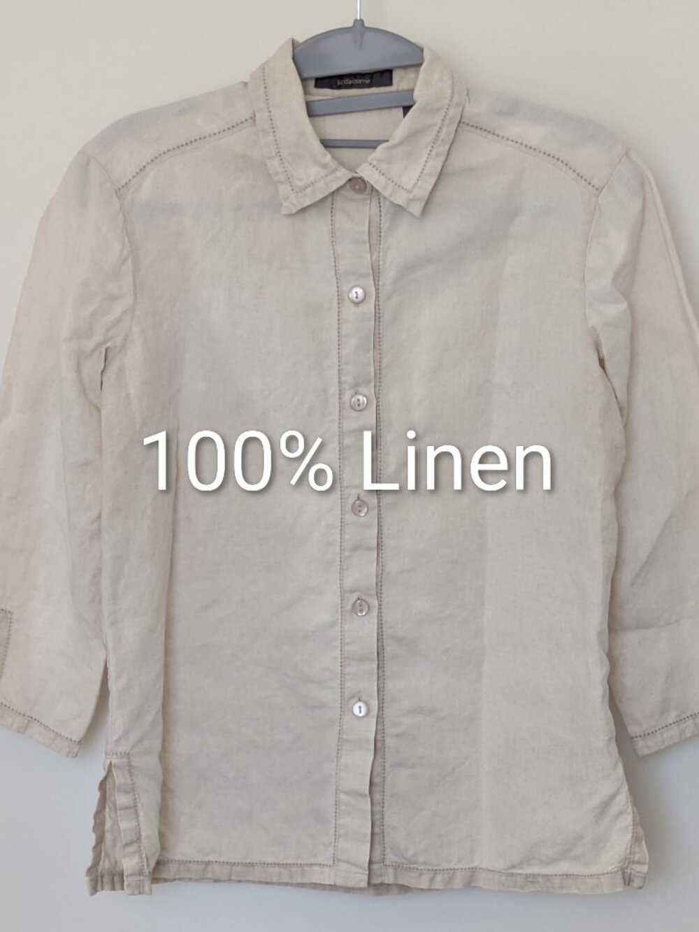 👚 Liz Claiborne 3/4 Sleeve Linen Button Down Shirt - Size S Petite - Oatmeal